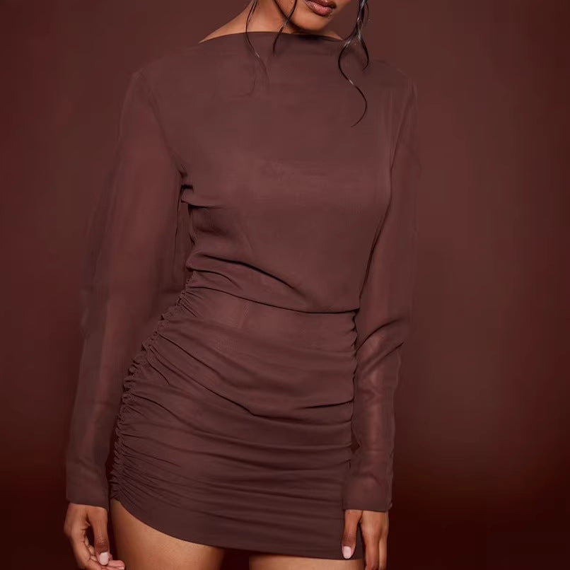 Damen Figurbetontes Minikleid mit geraffter Hüftpartie und transparenten Chiffonärmeln Shop Nory