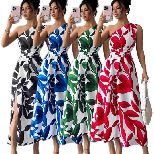 Damen Maxikleid mit asymmetrischem Schnitt und floralem Design