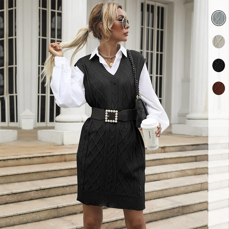 Damen Kabelstrick-Longweste mit V-Ausschnitt und Oversize-Silhouette Shop Nory
