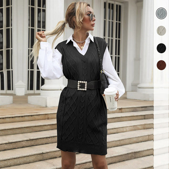 Damen Kabelstrick-Longweste mit V-Ausschnitt und Oversize-Silhouette Shop Nory