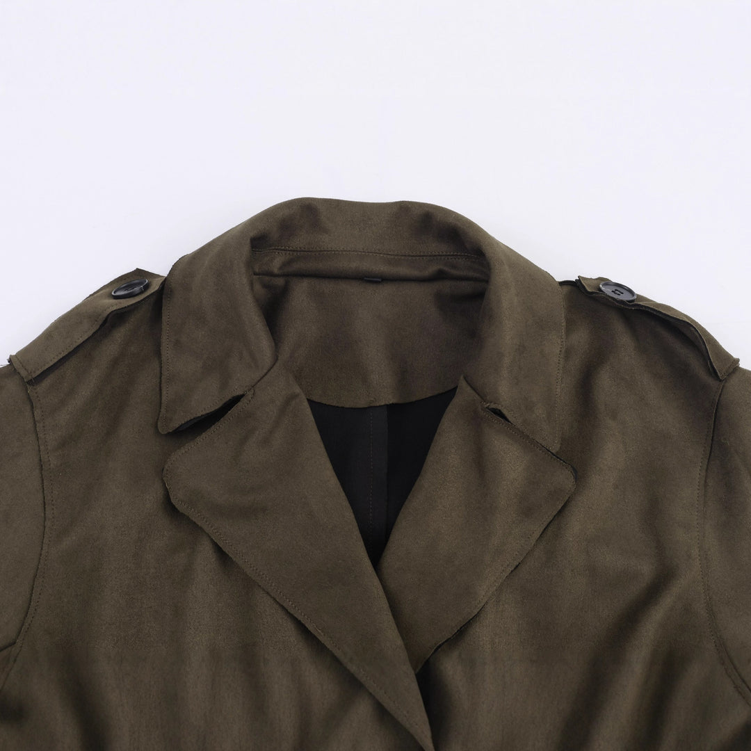 Damen Midilanger Mantel im Trench-Stil mit Bindegürtel und Schulterriegeln Shop Nory