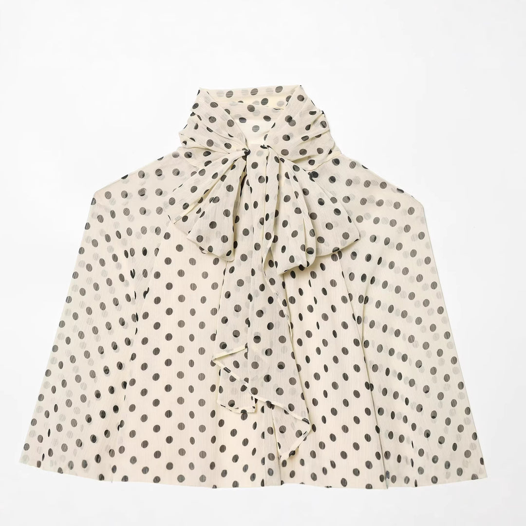 Damen Luftige Chiffon-Bluse mit Polka-Dots, Drapiertem Schlauchkragen und Ballonärmeln Shop Nory
