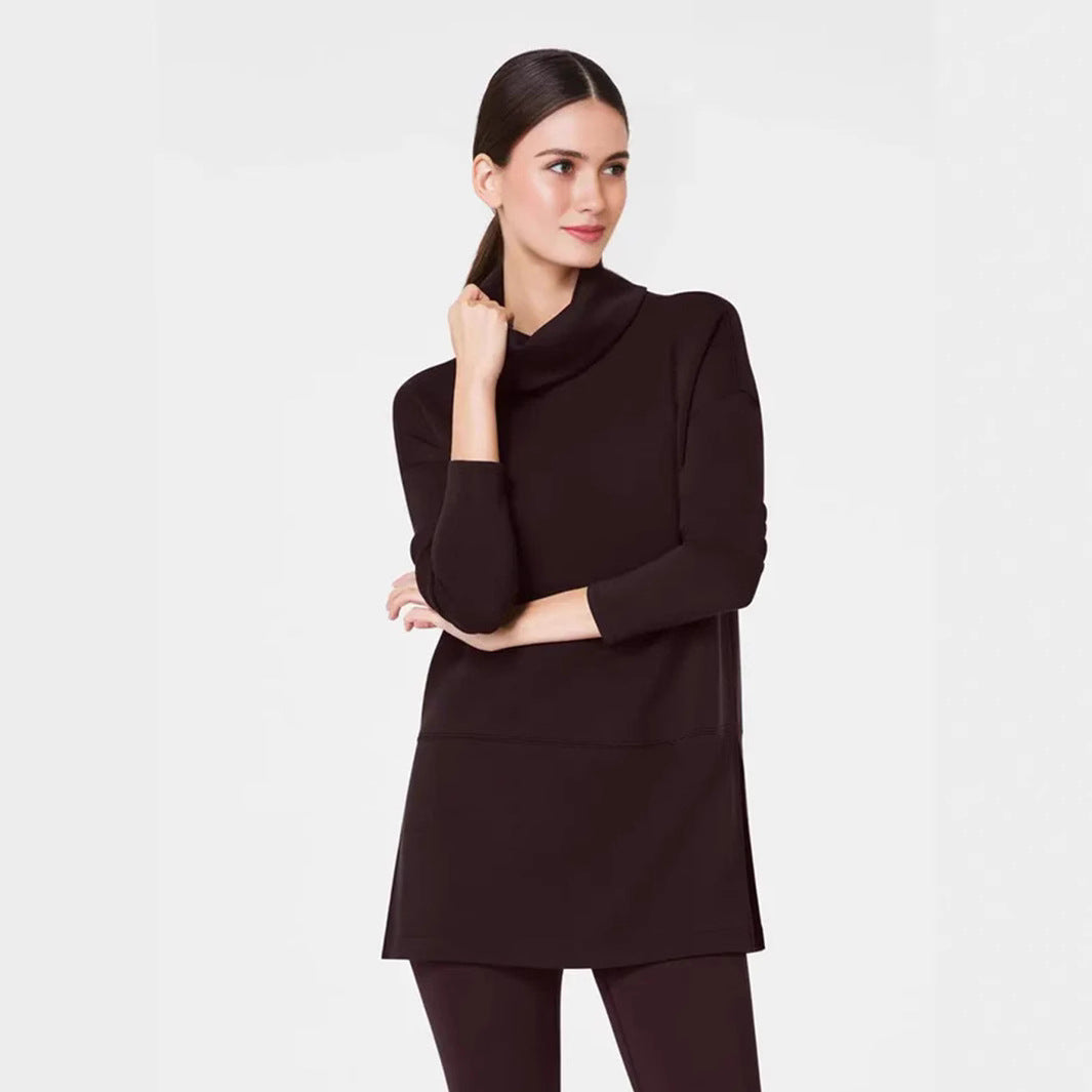Damen Cozy Funnel Neck Tunika Pullover mit Übergrößen-Schnitt und seitlichen Schlitzen Shop Nory