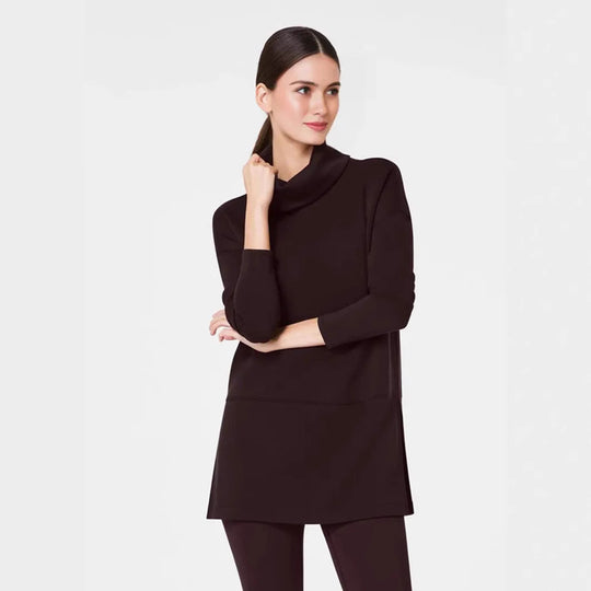 Damen Cozy Funnel Neck Tunika Pullover mit Übergrößen-Schnitt und seitlichen Schlitzen Shop Nory