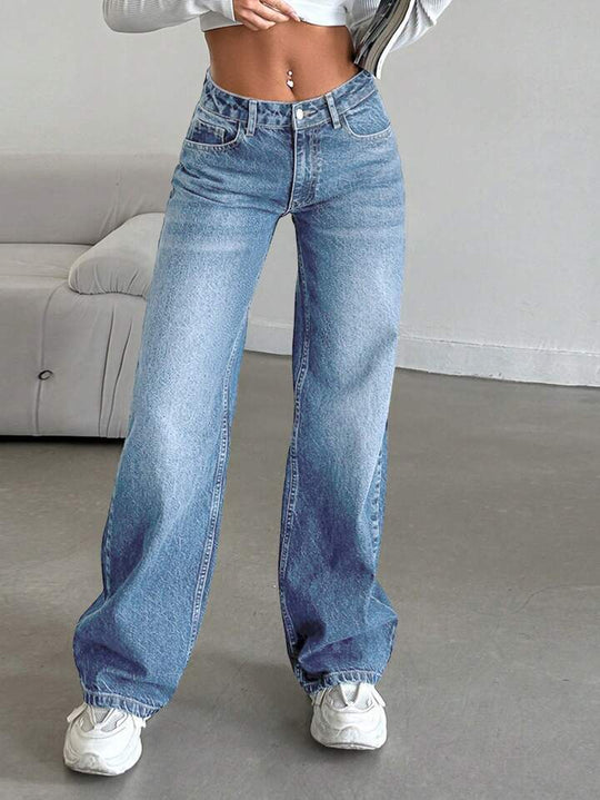 Damen Weite Jeans mit lässigem Schnitt und hohem Bund