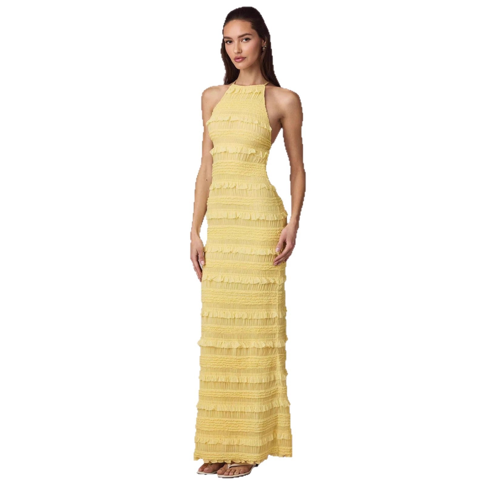 Damen Maxi-Kleid mit fransendem Design und elegantem Halterneck
