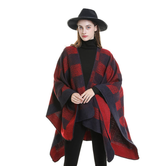 Damen Vielseitiger Wollmix-Überwurf im kastigen Kimono-Fall mit großflächigem Karojacquard Shop Nory