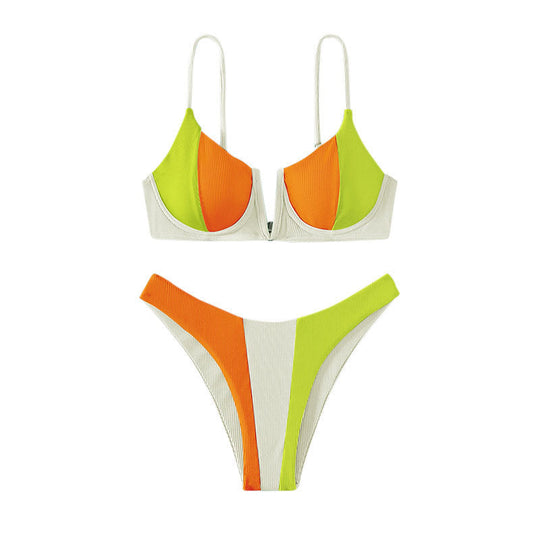 Damen Bikini-Set mit trendigem Farbblockdesign und verstellbaren Trägern