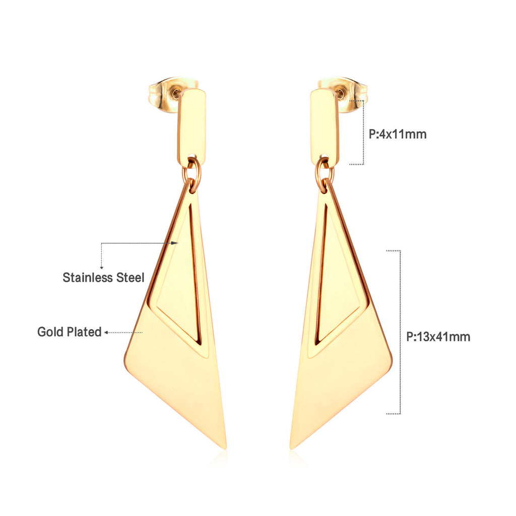 Damen Ohrringe mit elegantem, doppellagigem Rechteckdesign aus Edelstahl und goldplattierter Oberfläche Shop Nory