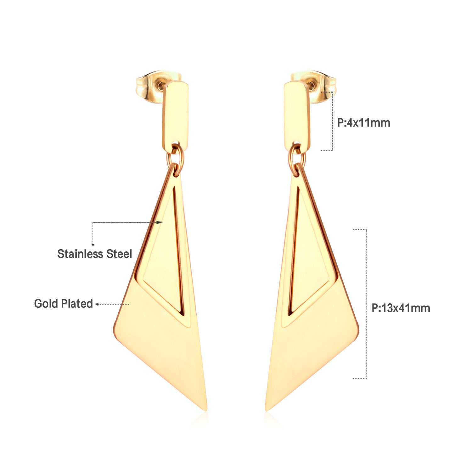 Damen Ohrringe mit elegantem, doppellagigem Rechteckdesign aus Edelstahl und goldplattierter Oberfläche Shop Nory