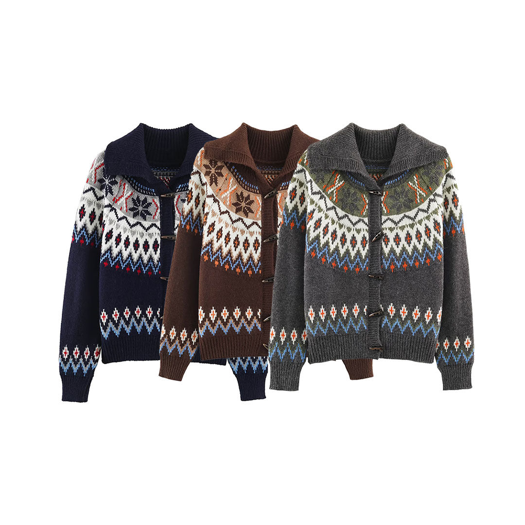 Damen Grobgestrickter Norweger-Cardigan mit Schalkragen und Hornknopfleiste Shop Nory