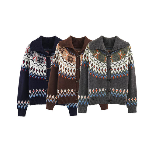 Damen Grobgestrickter Norweger-Cardigan mit Schalkragen und Hornknopfleiste Shop Nory