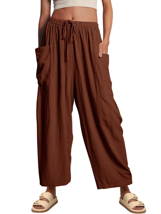 Damen Hochbundweite Weitbein Leinenmix Cargo Cropped Hose Shop Nory