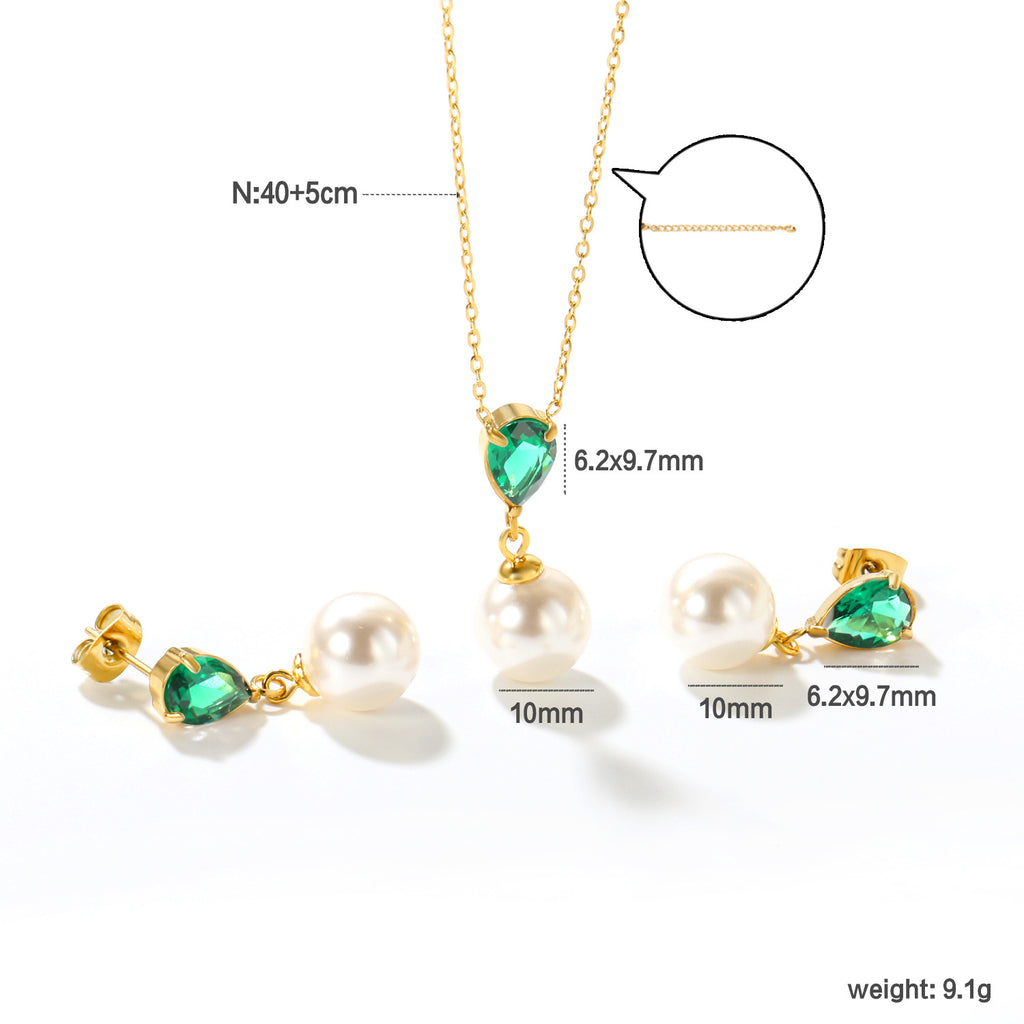 Damen Schmuckset mit eleganter Perlen-Halskette und passenden Ohrsteckern Shop Nory