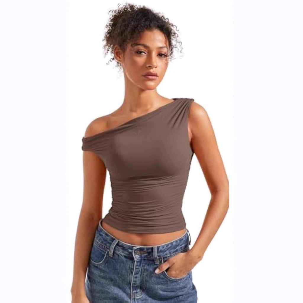 Damen figurbetontes Oberteil mit asymmetrischem Ausschnitt Shopnory
