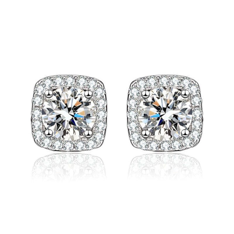 Quadratische Princess Schliff Ohrstecker Aus Sterlingsilber mit Funkelnden Zirkonia Steckverschluss