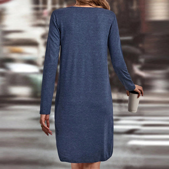 Damen lässiges Jersey-Kleid mit V-Ausschnitt Brusttasche und legerer A-Linie Shop Nory
