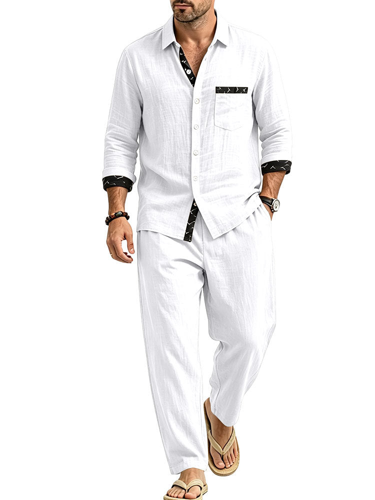 Herren Leichtes Leinenoptik Freizeit-Set mit Hemd und Relax-Hose Shop Nory
