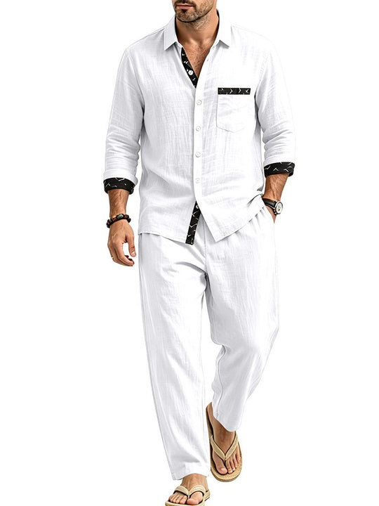 Herren Leichtes Leinenoptik Freizeit-Set mit Hemd und Relax-Hose Shop Nory