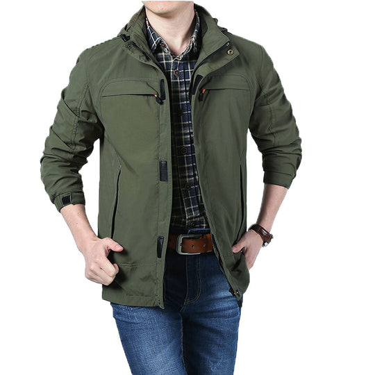 Herren Leichte Utility-Feldjacke mit Kapuze, Reißverschluss und Multifunktionstaschen Shop Nory