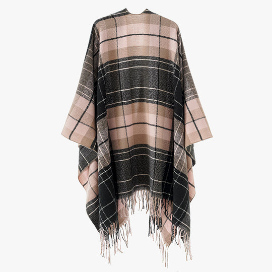 Damen Oversize-Kimono-Capeponcho im Karomuster mit Fransensaum Shop Nory