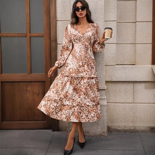Damen Maxi-Kleid mit Rüschen und V-Ausschnitt Shop Nory