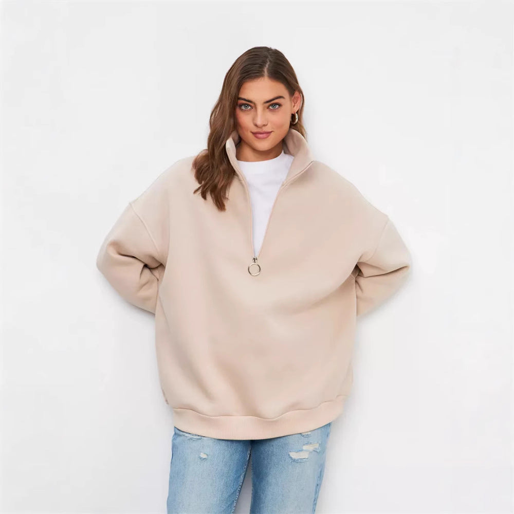 Damen Oversized Halbzip Sweater mit hohem Stehkragen und Rippbündchen Shop Nory