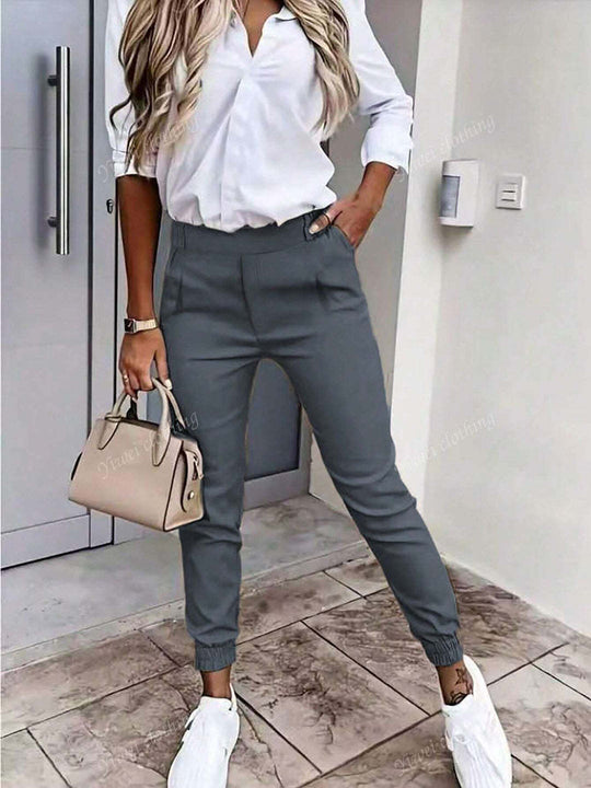 Damen Enganliegende Chino-Jogger mit hohem Bund und elastischen Bündchen Shop Nory