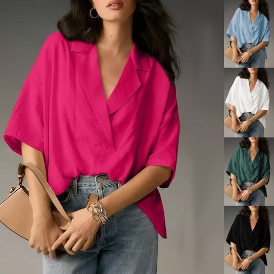 Damen luftige Kurzarmbluse im modernen Oversized-Schnitt