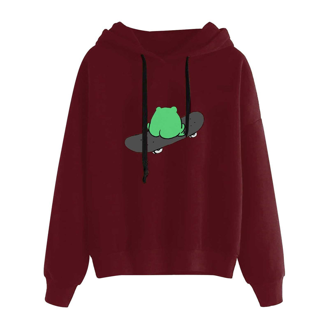 Damen nan kurz geschnittener Cropped-Kapuzenpullover mit niedlicher Frosch-Illustration und verstellbarer Kapuze Shop Nory