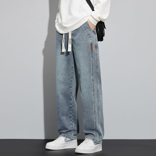 Herren Weite Denim-Hose im Lounge-Style mit Tunnelzugbund und geradem Bein Shop Nory
