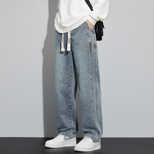 Herren Weite Denim-Hose im Lounge-Style mit Tunnelzugbund und geradem Bein Shop Nory