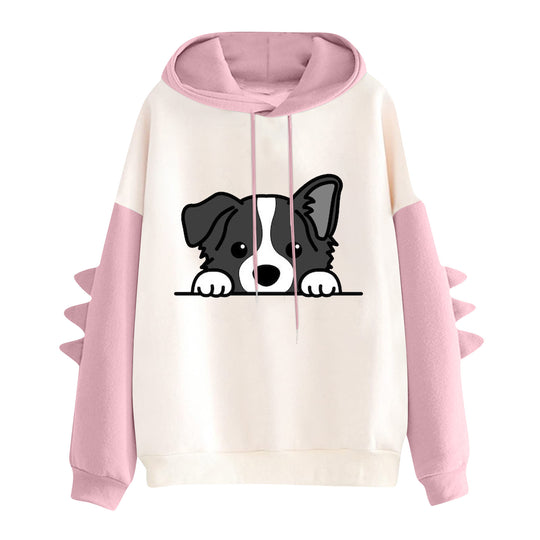 Damen nan Kapuzenpullover mit niedlichem Hunde‑und‑Katzen‑Print und 3D-Stacheln an den Ärmeln Shop Nory