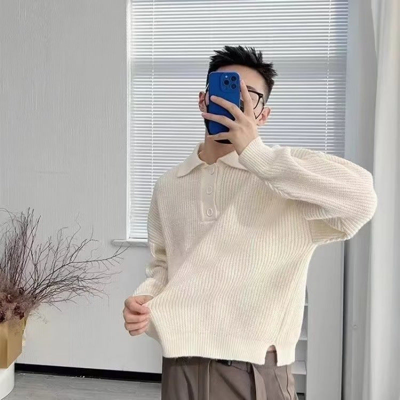Herren Feinstrick-Polo-Pullover mit Halbschlupf‑Knopfleiste, Rippstruktur und Seitenschlitzen Shop Nory