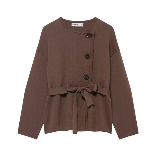 Damen Strickjacke mit asymmetrischer Knopfblende und Taillengürtel Shop Nory