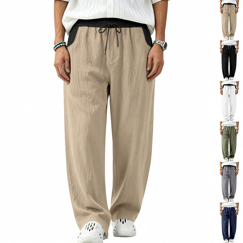 Herren Locker sitzende Leinen-Mischstoff Freizeithose mit Elastischem Tunnelzug und Seitentaschen Shop Nory