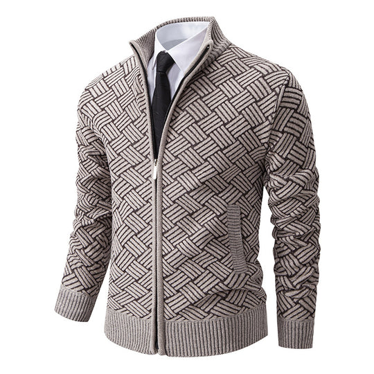 Herren Strick-Zipjacke mit geometrischem Strukturmuster und Stehkragen Shop Nory
