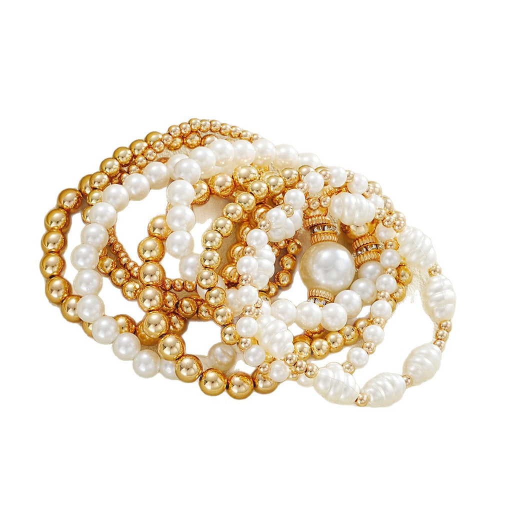 Damen Armreif-Set mit eleganten Perlen- und Goldakzenten Shop Nory