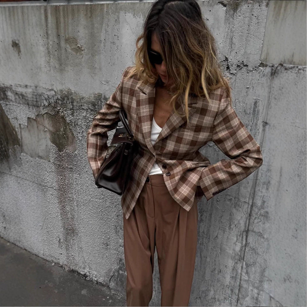 Damen Karo-Blazer und Minirock Set mit taillierter Silhouette und Schößchen Shop Nory