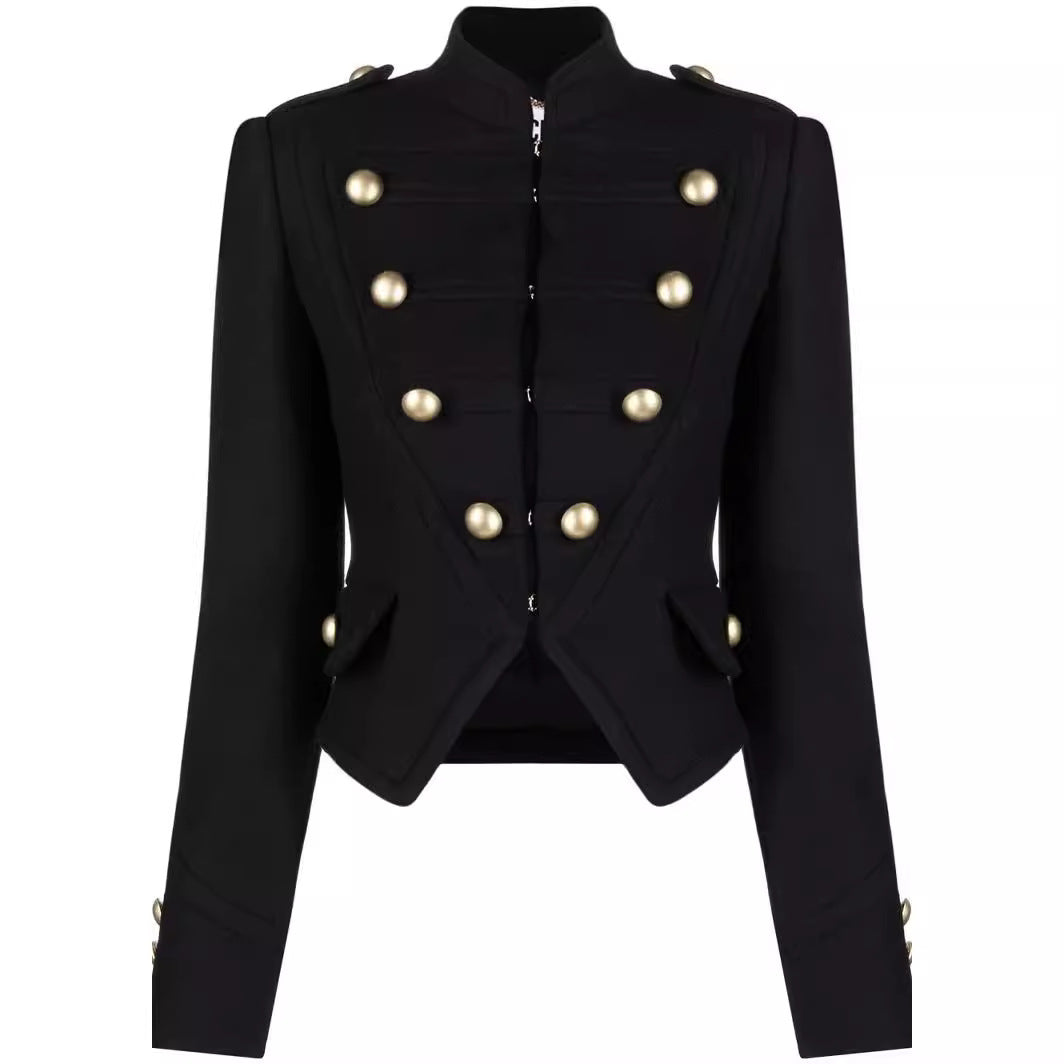 Damen Taillierter Kurzer Military‑Blazer mit Zierknöpfen und Stehkragen Shop Nory