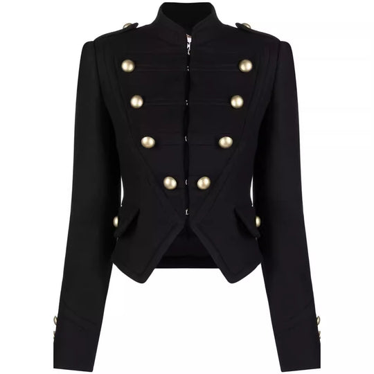 Damen Taillierter Kurzer Military‑Blazer mit Zierknöpfen und Stehkragen Shop Nory