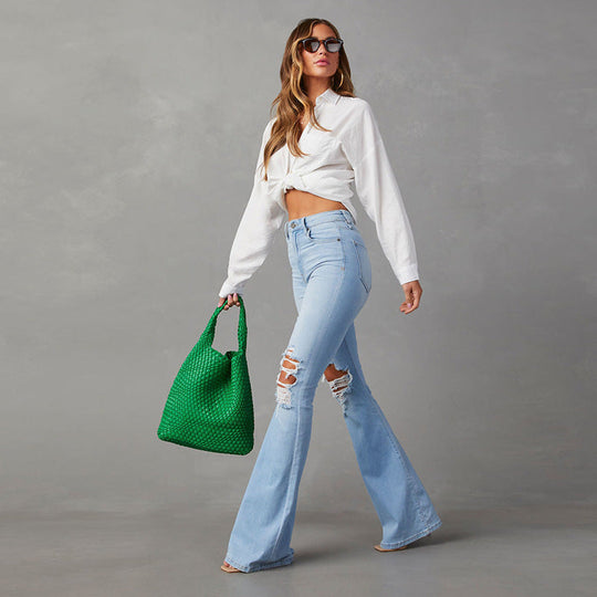 Damen Flared Jeans mit hohen Rissen und hohem Bund