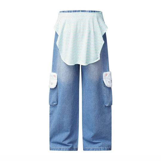 Damen Weiter Cargo-Jeans mit Plüschtaschen, Stickereien und elastischem Bund Shop Nory
