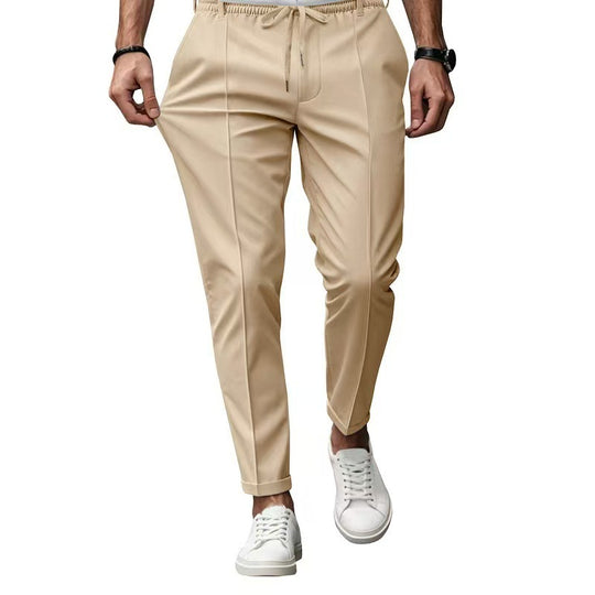 Herren Elegante gerade geschnittene Chino-Jogginghose mit Bügelfalte, elastischem Bund und Tunnelzug Shop Nory