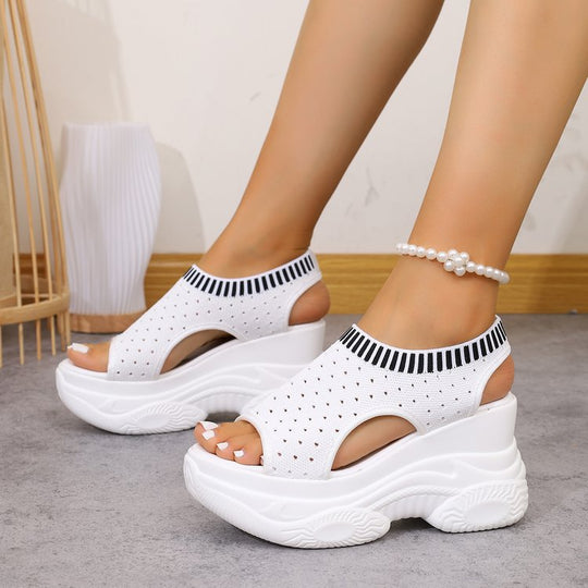 Damen Sneaker-Sandaletten mit atmungsaktivem Strickdesign und komfortablem Plateau Shopnory