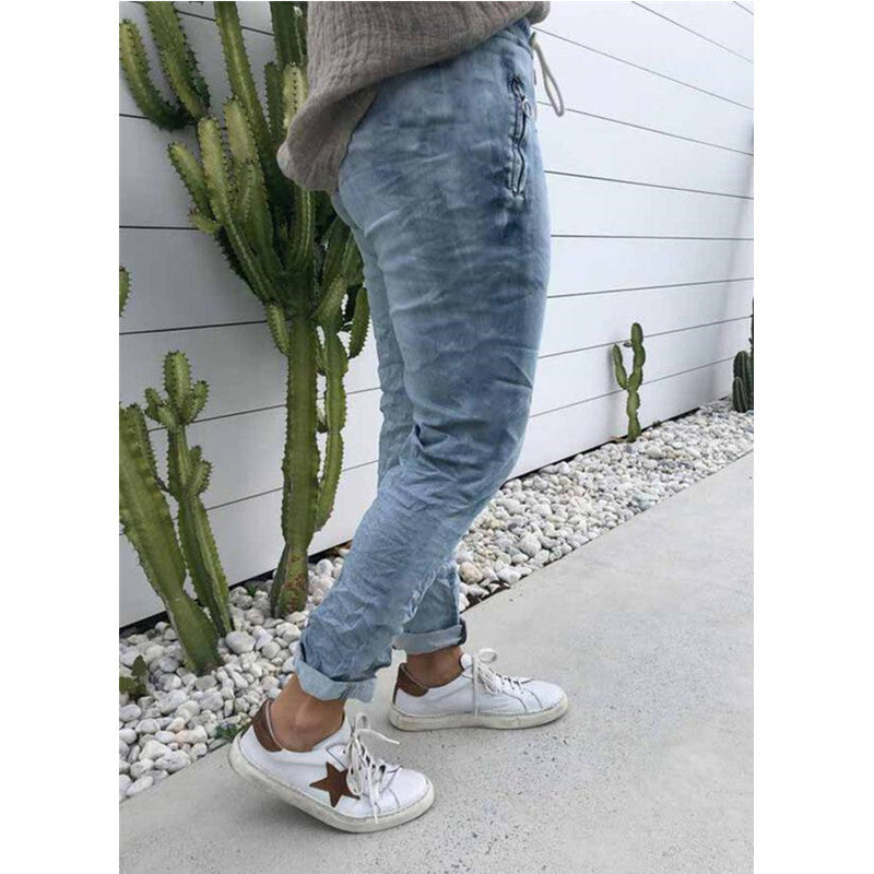 Damen lässige Jogginghose mit elastischem Bund und seitlichen Reißverschlüssen