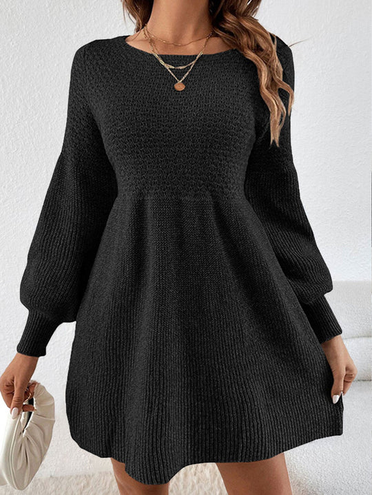 Damen gestricktes Minikleid mit Ballonärmeln