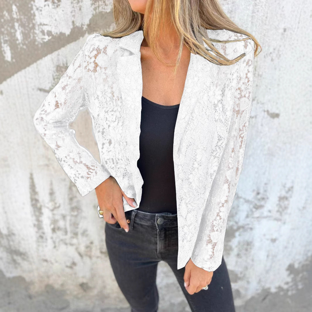 Damen Spitzenjacke mit lässigem Schnitt und eleganten Details Shopnory