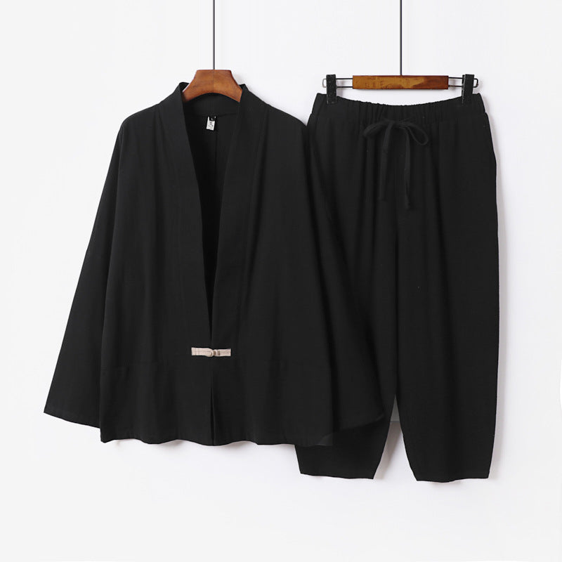 Unisex Lässiges Kimono-Loungewear-Set aus leichtem Leinenmix mit Kordelbundhose Shop Nory