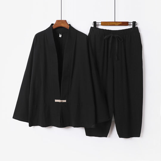 Unisex Lässiges Kimono-Loungewear-Set aus leichtem Leinenmix mit Kordelbundhose Shop Nory